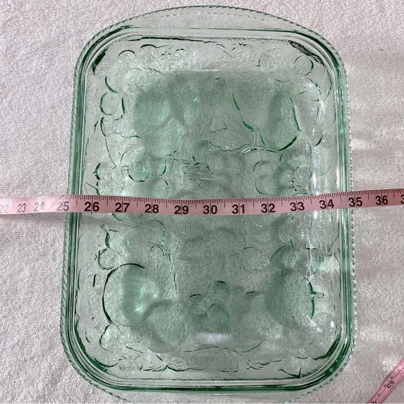 Vintage Libbey Green Textured Glass Orchard Fruit Oven Proof Casserole  Dish - Picture 11 of 12